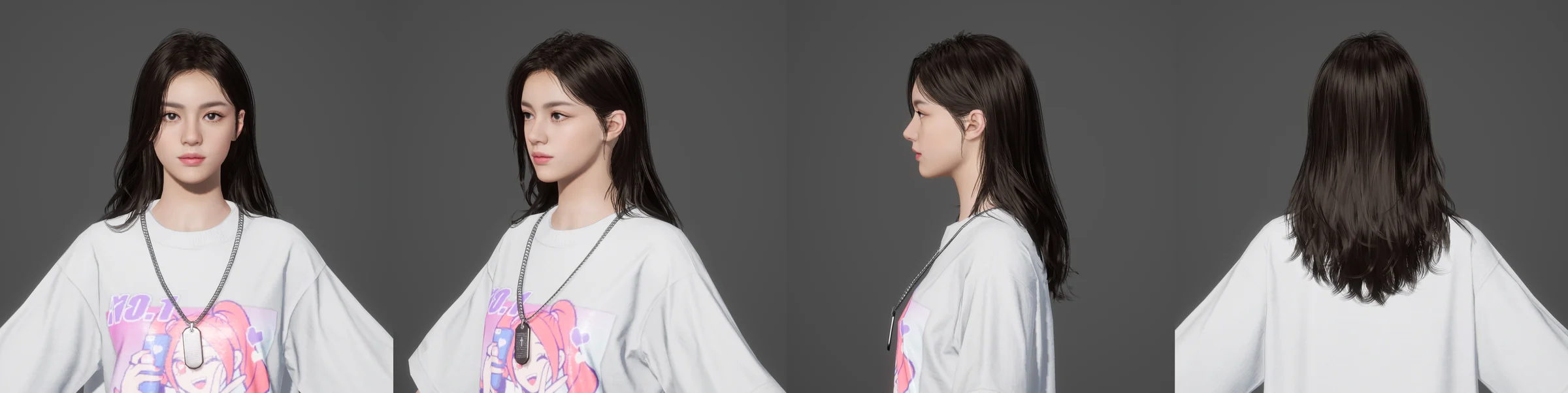 女性发型，多角度展示；仅头发为本人作品